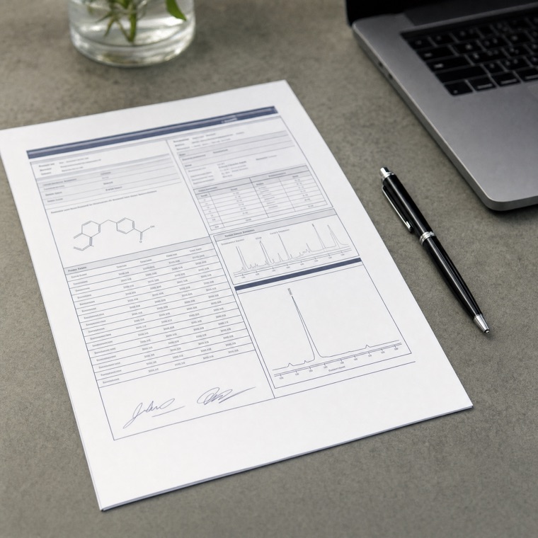 Certificate of analysis documents for peptide research compounds